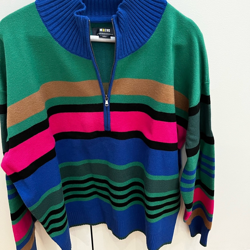 Maeve by Anthropologie Vibrant Blue and Green Quarter Zip Sweater